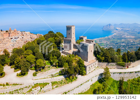 The Balio Towers aerial panoramic view in Erice 129953142