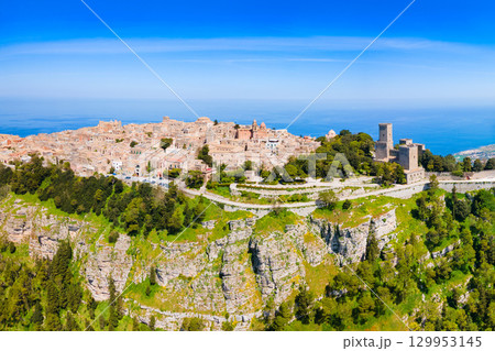 Erice town aerial panoramic view in Sicily 129953145
