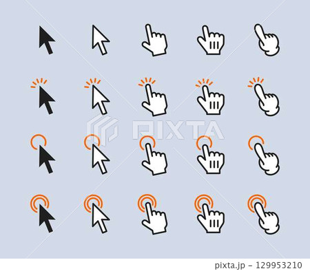デジタルデバイスのボタンをクリックする矢印や指先のアイコンセット 129953210