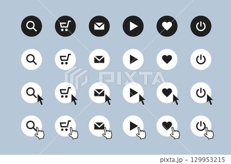 デジタルデバイスのボタンをクリックする矢印や指先のアイコンセット 129953215
