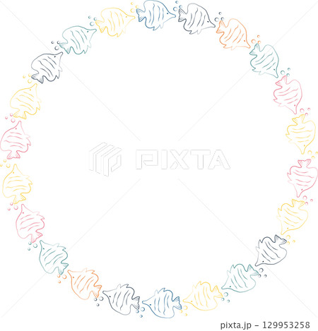 Vector hand-drawn fish frame. Childish frame design with empty space for your text. Undersea world 129953258