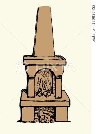 Old Russian stove. Vector drawing 129953452