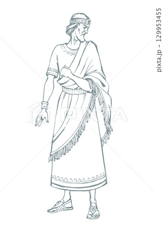 Ancient man in rich clothes. Vector drawing 129953455
