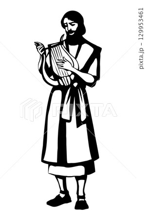 The man plays the harp. Vector drawing The man plays the harp. Vector drawing 129953461