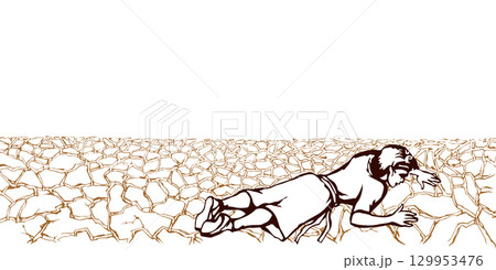 An exhausted person lies on the ground. Vector drawing 129953476