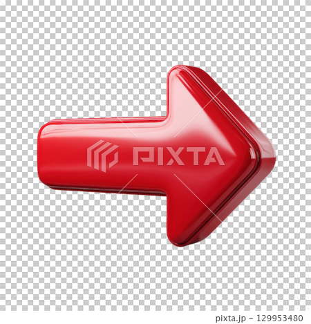 Red arrow icon with glossy finish pointing right, symbolizing direction and movement in vibrant and clear design 129953480