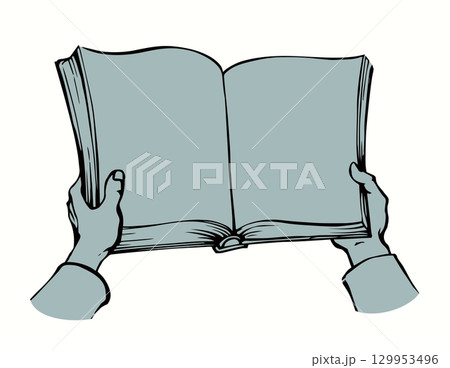Hands are holding a book. Vector drawing Hands are holding a book. Vector drawing 129953496