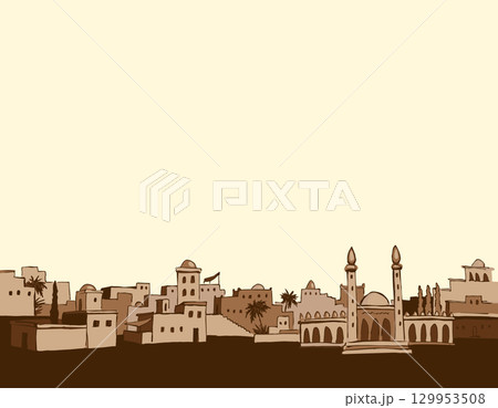 Old Arabic city. Vector drawing 129953508