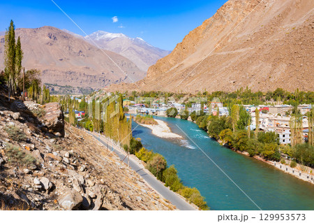 Khorog city aerial panoramic view in Tajikistan 129953573