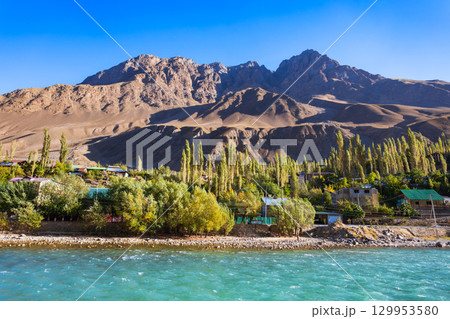Khorog city aerial panoramic view in Tajikistan 129953580