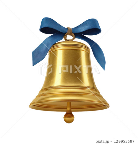 Golden bell with blue ribbon tied in bow,...のイラスト素材 [129953597] - PIXTA