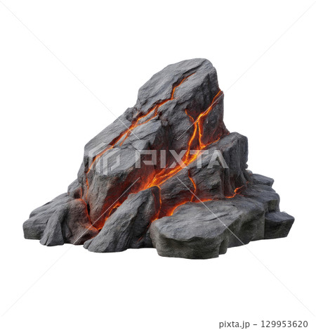 Molten lava rock with glowing cracks and rough texture, volcanic stone emitting heat and fiery orange light 129953620
