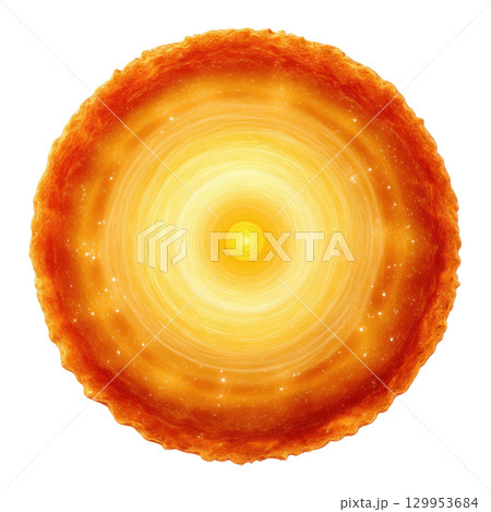 Bright glowing star with fiery outer layers and radiant core emitting light and energy in space 129953684