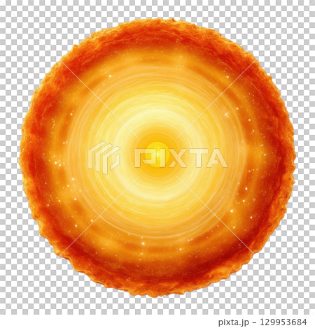 Bright glowing star with fiery outer layers and radiant core emitting light and energy in space 129953684