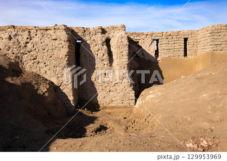 Ancient Penjikent ruins aerial panoramic view, Tajikistan Ancient Penjikent ruins aerial panoramic view, Tajikistan 129953969