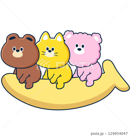 カートゥーン_バナナボートに乗る_01 カートゥーン_バナナボートに乗る_01 129954047