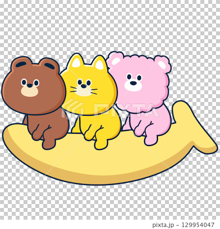 カートゥーン_バナナボートに乗る_01 カートゥーン_バナナボートに乗る_01 129954047