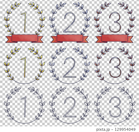 ランキングに使える月桂樹のイラスト素材セット 129954049