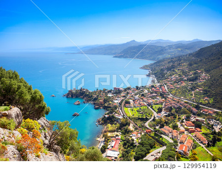 Cefalu city centre aerial panoramic view in Sicily 129954119