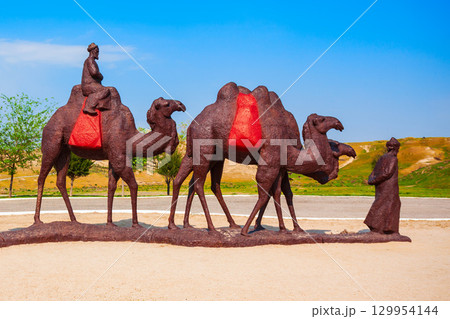 Camels monument near Afrasiab Museum, Samarkand 129954144