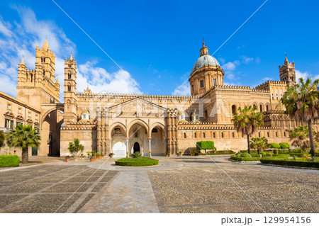 Palermo Cathedral or Duomo facade exterior view, Sicily 129954156