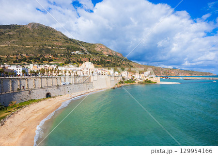 Castellammare del Golfo town aerial panoramic view 129954166