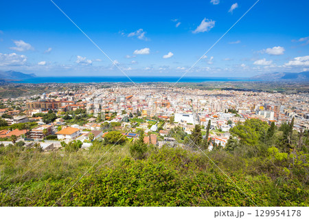 Alcamo town centre aerial panoramic view, Sicily Alcamo town centre aerial panoramic view, Sicily 129954178