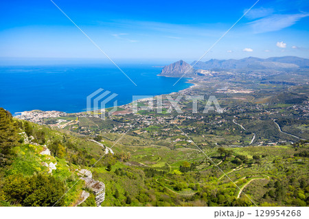 Monte Cofano aerial panoramic view in Sicily Monte Cofano aerial panoramic view in Sicily 129954268