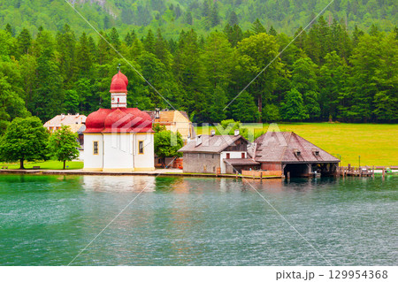 St. Bartholomew church at Konigssee Lake 129954368