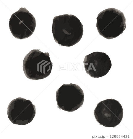 日本語タイトル:水墨画風の筆丸模様セット 日本語タイトル:水墨画風の筆丸模様セット 129954421