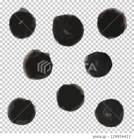 日本語タイトル:水墨画風の筆丸模様セット 日本語タイトル:水墨画風の筆丸模様セット 129954421