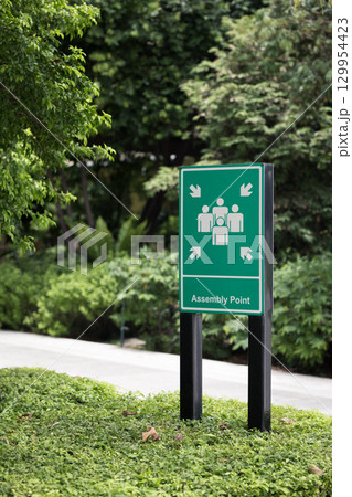 Safety assembly point sign for emergency gathering Safety assembly point sign for emergency gathering 129954423