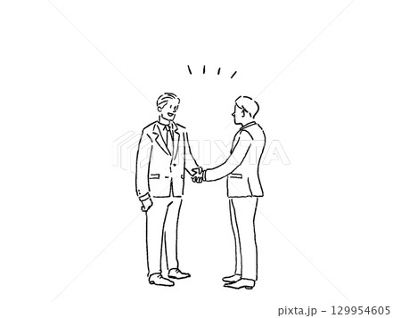 握手をするスーツを着た二人の男性、ビジネスマン、線画 握手をするスーツを着た二人の男性、ビジネスマン、線画 129954605