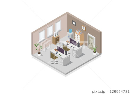 Isometric office workplace Isometric office workplace 129954781