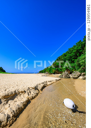 小川が流れる白砂の石垣島クリスタルビーチの夏の絶景 129954961