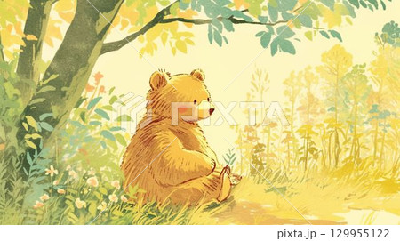 森の中で座るくまのイラスト 森の中で座るくまのイラスト 129955122