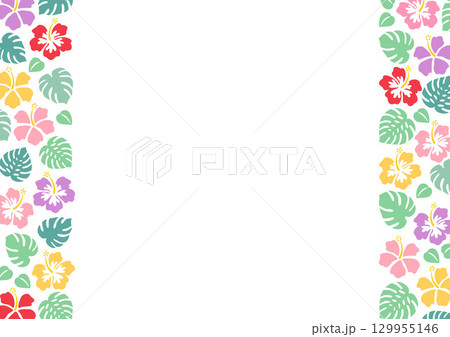 ハイビスカスの夏フレーム 129955146