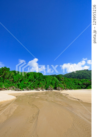 小川が流れる白砂の石垣島クリスタルビーチの夏の風景 小川が流れる白砂の石垣島クリスタルビーチの夏の風景 129955216