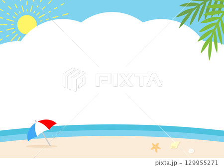 夏の海と砂浜のフレーム背景素材 129955271