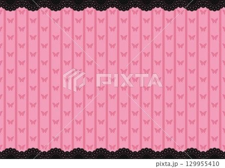 上下レース×蝶&ストライプ(ピンク) 129955410