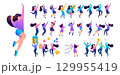 Set of a fun teen girl. Presentation in various in various poses and actions. 2D Flat character vector illustration N8 129955419