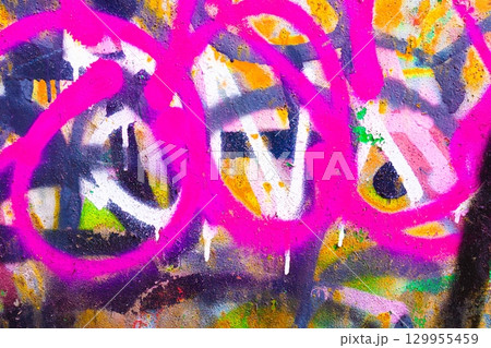 Graffiti Abstract Pattern in Neon Pink and Yellow with 90s Urban Vibe 129955459