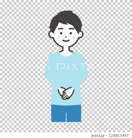 Illustration of a man with his hands clasped in front of him 129955497