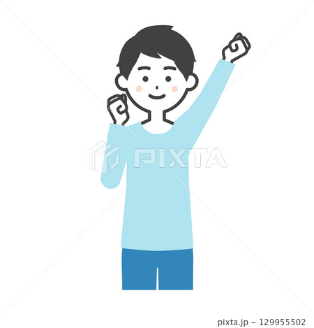 こぶしを突き上げる男性イラスト 129955502