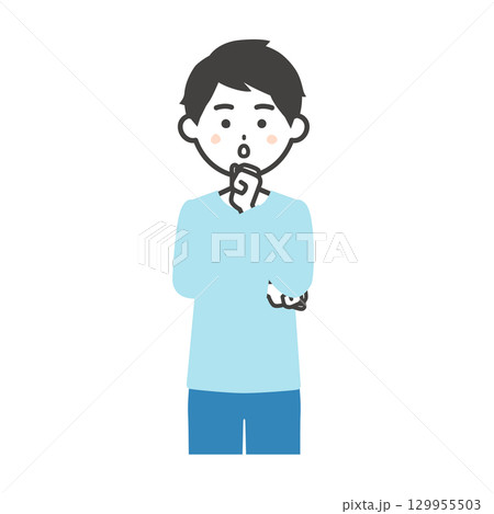 こぶしを顎にあてる男性イラスト こぶしを顎にあてる男性イラスト 129955503