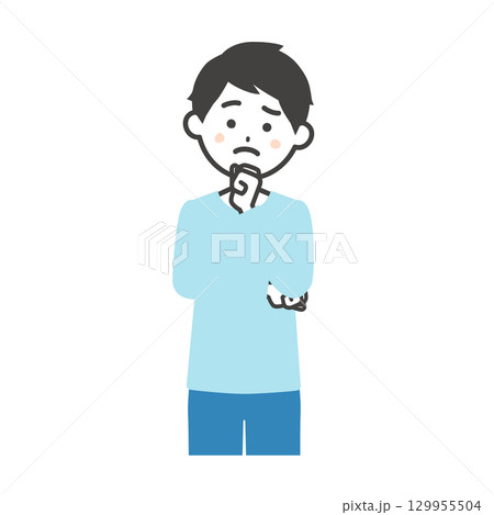 こぶしを顎にあてて考える男性イラスト こぶしを顎にあてて考える男性イラスト 129955504