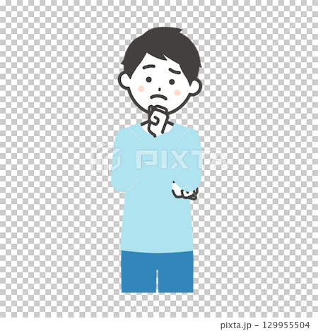 Illustration of a man thinking with his fist on his chin Illustration of a man thinking with his fist on his chin 129955504