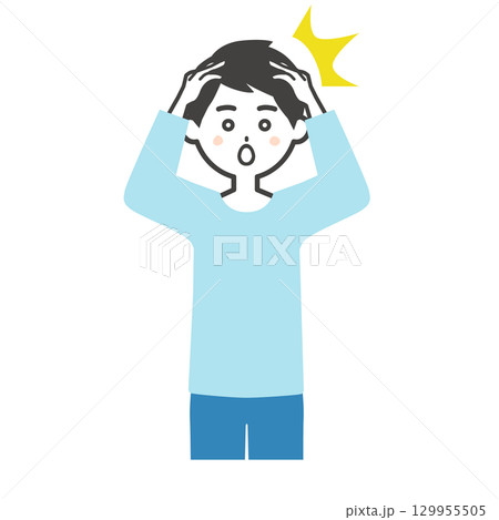 頭を抱えて驚く男性イラスト 頭を抱えて驚く男性イラスト 129955505