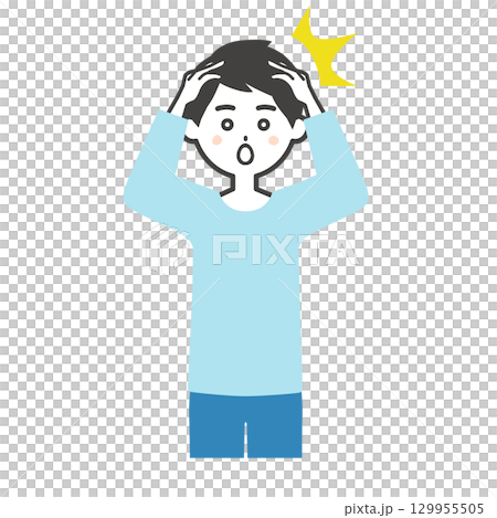 頭を抱えて驚く男性イラスト 頭を抱えて驚く男性イラスト 129955505
