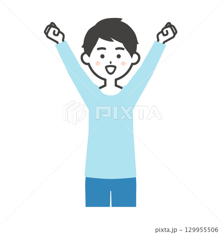 両手のこぶしをあげる男性イラスト 両手のこぶしをあげる男性イラスト 129955506